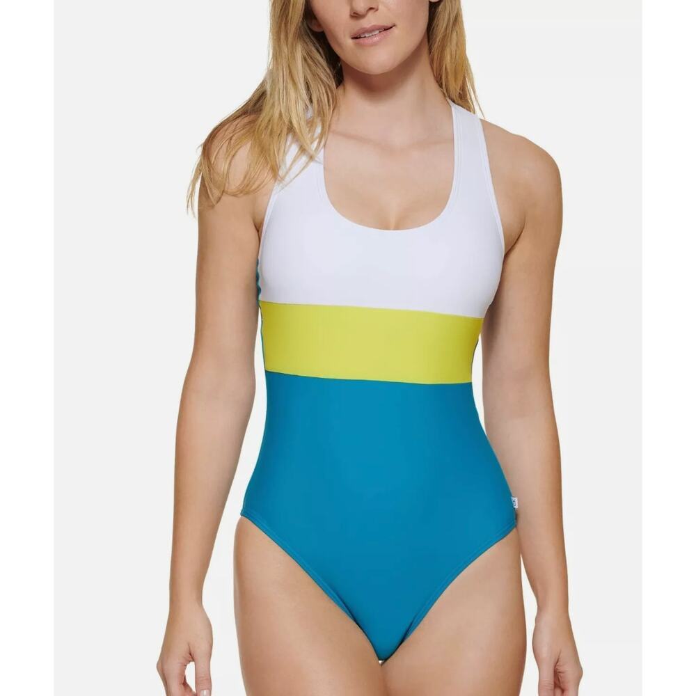 Calvin Klein Women's Scoop Neck Colorblock One-piece Swimsuit Size 8 NWT